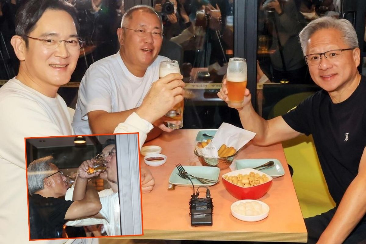 Nvidia CEO’su Jensen Huang ile Samsung CEO’su Lee Jae-yong ve Hyundai CEO’su Chung Eui-sun, bir restoranda chimaek yedi, love shot yaptı